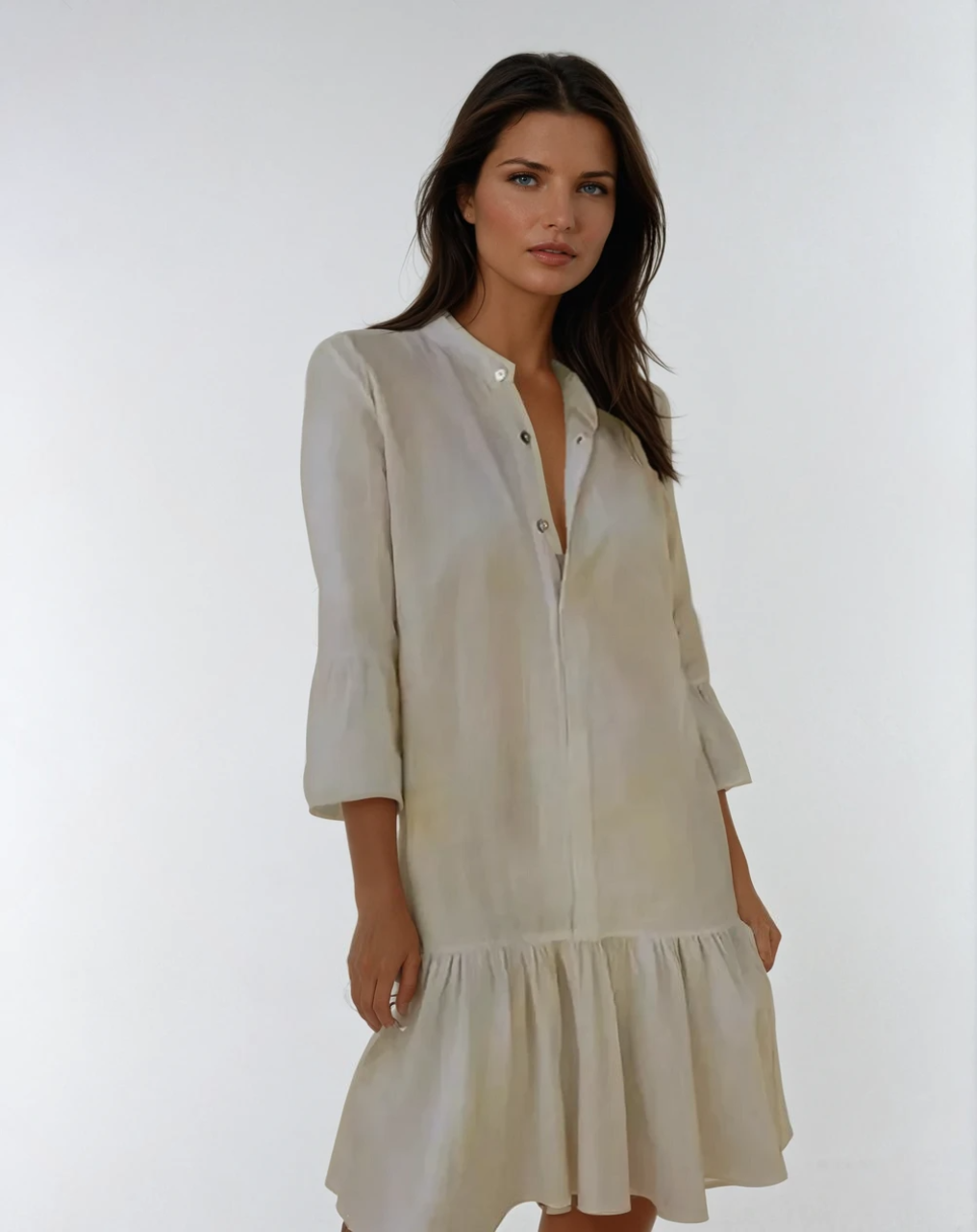 Kvinne Mini Skjortekjole Med Plisseringer 2