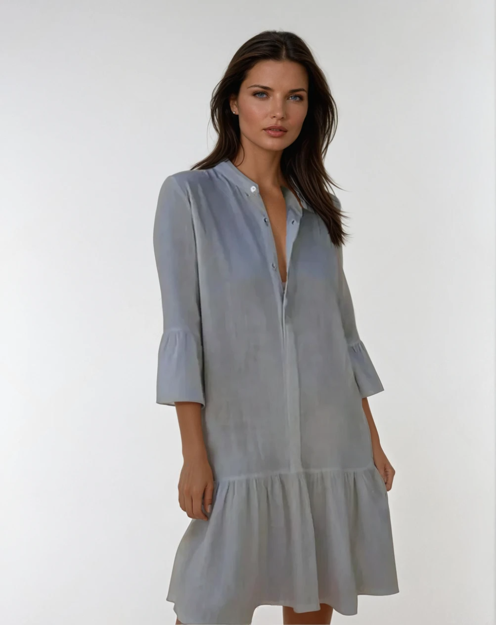 Kvinne Mini Skjortekjole Med Plisseringer 3