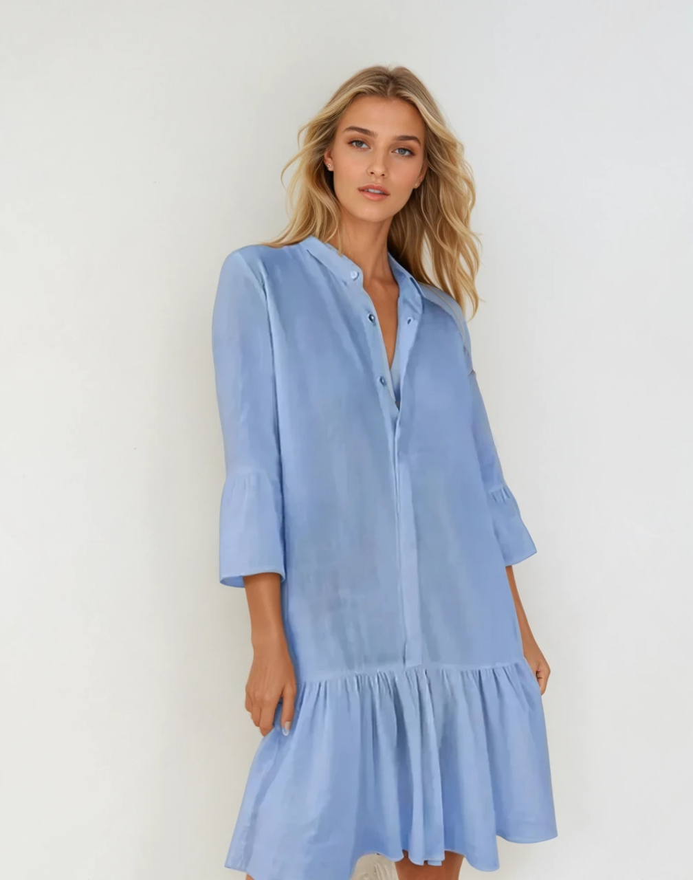 Kvinne Mini Skjortekjole Med Plisseringer 4