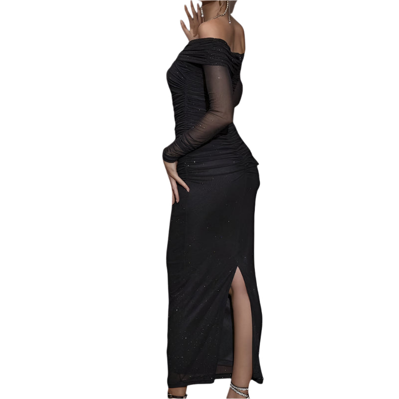 Kvinne Off-Shoulder Kjole med Lange Ermer 0