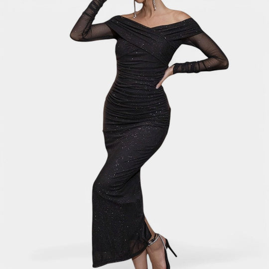 Kvinne Off-Shoulder Kjole med Lange Ermer 1