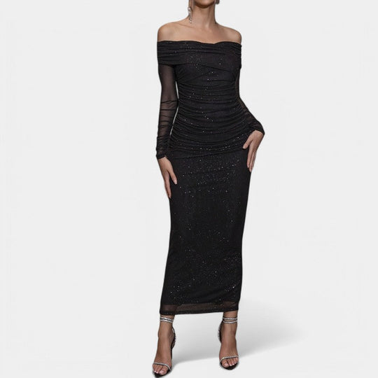 Kvinne Off-Shoulder Kjole med Lange Ermer 3