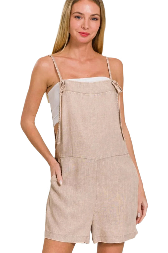 Kvinne Romper Justerbare Spaghetti-Stropper Vasket Lin 0