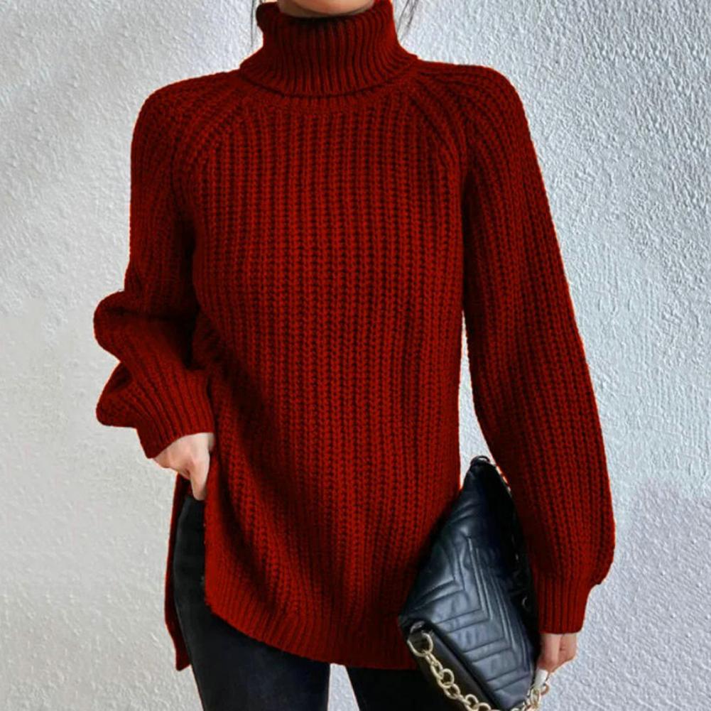 Kvinne Turtleneck Genser Ribbet Ull Strikket 1