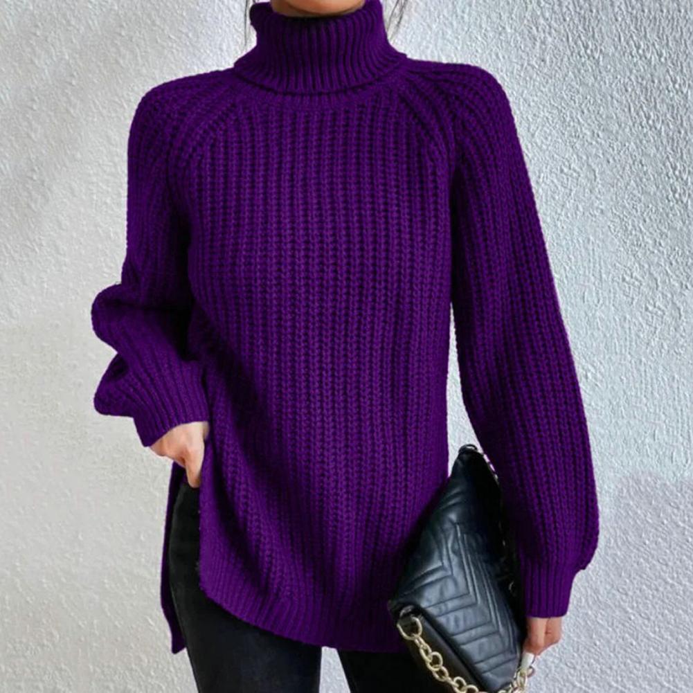 Kvinne Turtleneck Genser Ribbet Ull Strikket 2