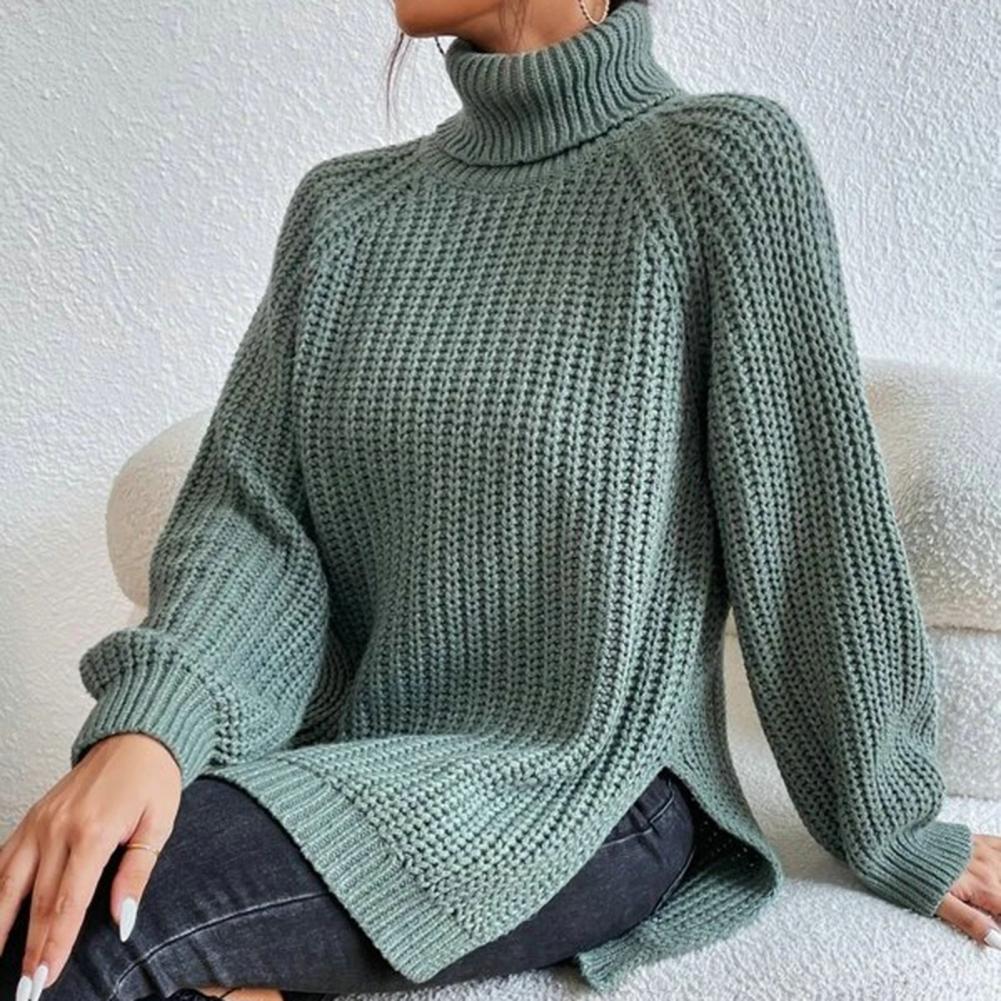 Kvinne Turtleneck Genser Ribbet Ull Strikket 3
