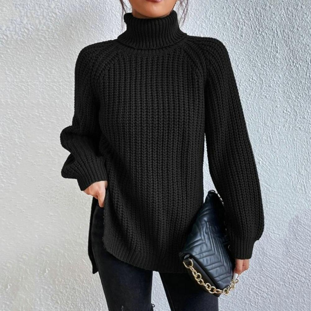 Kvinne Turtleneck Genser Ribbet Ull Strikket 4
