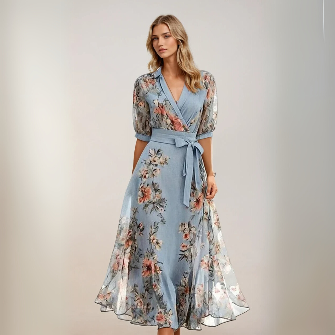 Kvinne V-Hals Midi Kjole Romantisk Lett Pustende Stoff 1