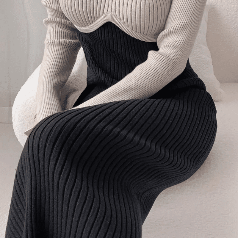 Kvinners Lang Kjole Raffinert Polyester Langermet 3