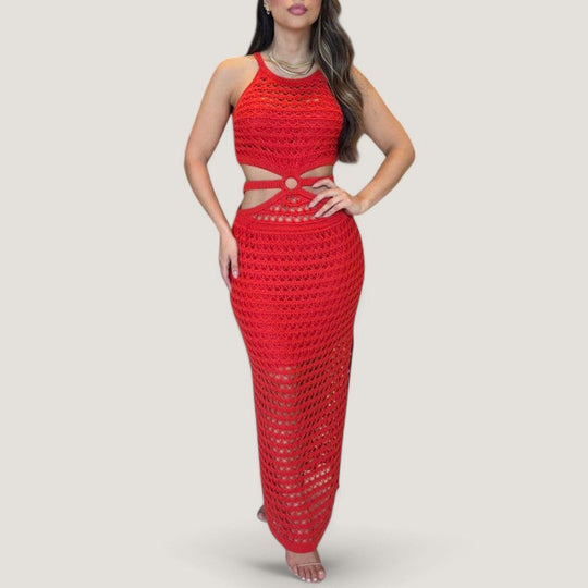 Kvinners Maxikjole Med Utskjæring Og Strikket Tekstur, Lett Og Luftig Stil 2