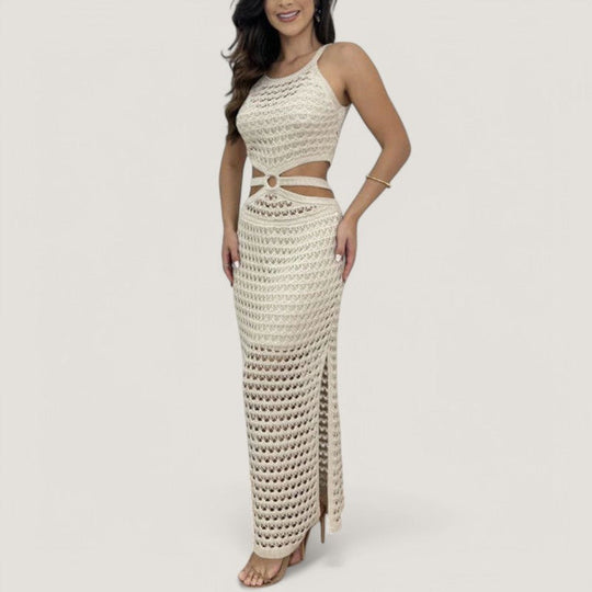 Kvinners Maxikjole Med Utskjæring Og Strikket Tekstur, Lett Og Luftig Stil 4