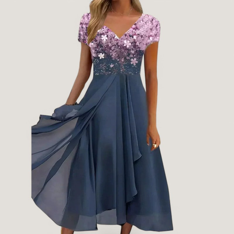 Kvinners Midi Kjole Blomstermønster Chiffon 3