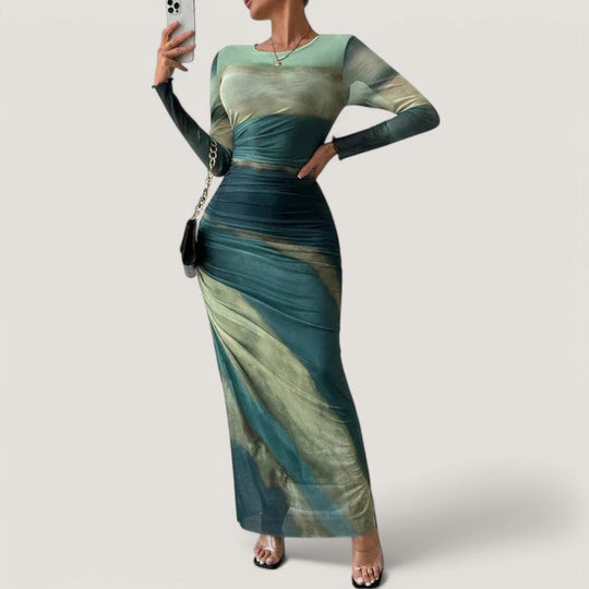 Kvinnes Hvit Maxikjole Langermet Polyester til Bryllup og Fest 1