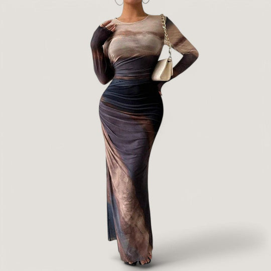 Kvinnes Hvit Maxikjole Langermet Polyester til Bryllup og Fest 3