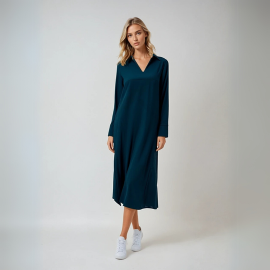 Kvinnes Maxi Kjole Elegant Lang V-Hals Drapert Stoff med Sideslitt 1