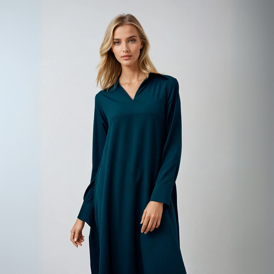 Kvinnes Maxi Kjole Elegant Lang V-Hals Drapert Stoff med Sideslitt 2