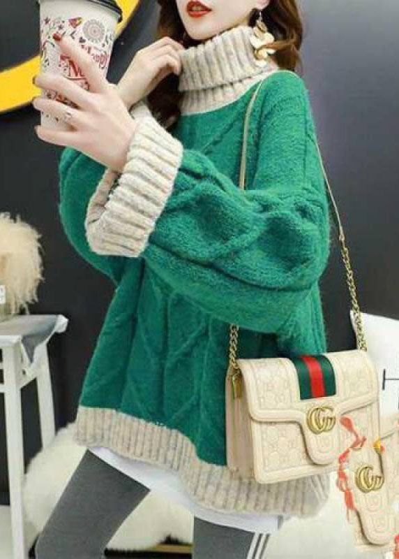 Plus Size Turtle Neck Patchwork Top for Winter 1