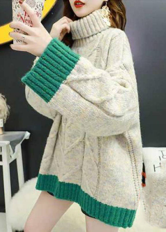 Plus Size Turtle Neck Patchwork Top for Winter 2