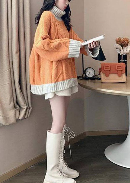 Plus Size Turtle Neck Patchwork Top for Winter 3