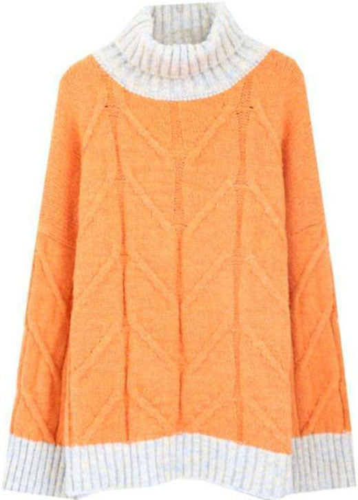 Plus Size Turtle Neck Patchwork Top for Winter 4