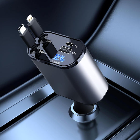 Universal Billader 4-i-1 for Bil med Utvidbare Kabler 0