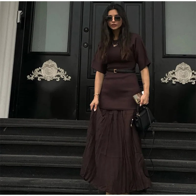 Kvinners mesh patchwork halvermet plissert kjole