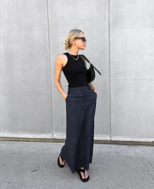 Stripet twill rett skjørt for kvinner