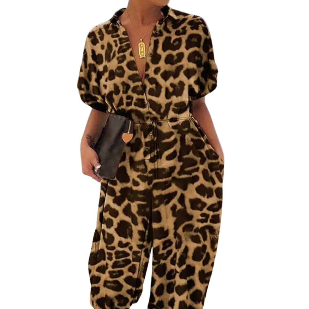 Leopardmønstret V-hals med knute for dame