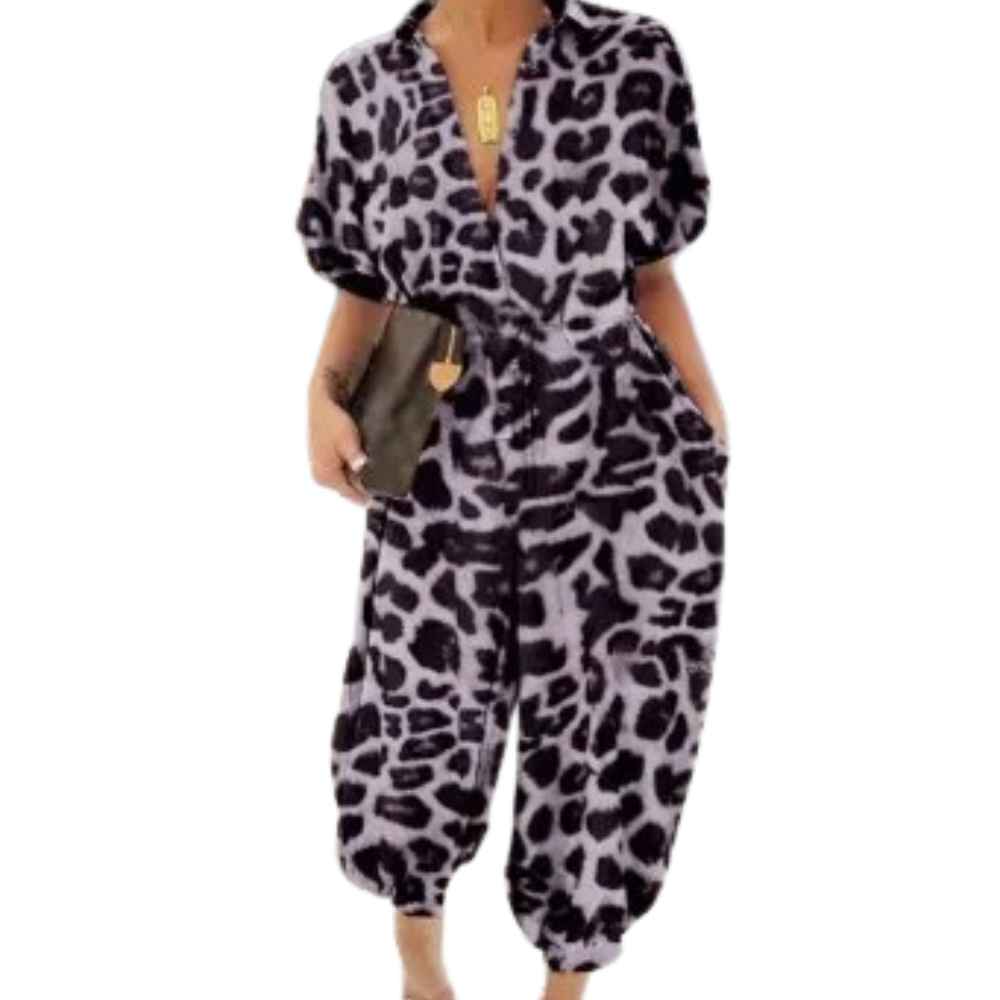 Leopardmønstret V-hals med knute for dame