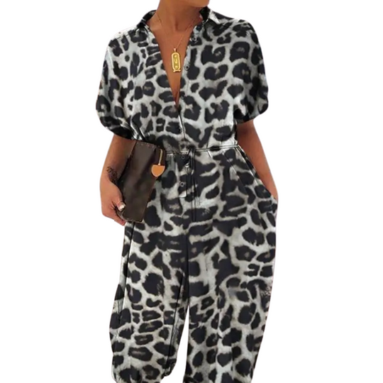 Leopardmønstret V-hals med knute for dame