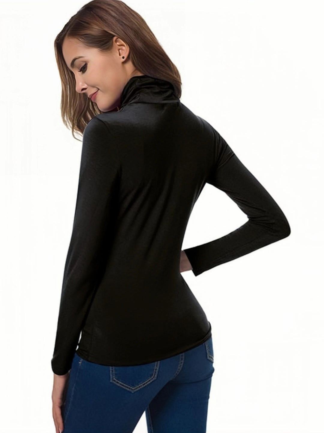 T-skjorte i myk t-skjorte med rullekrage for dame