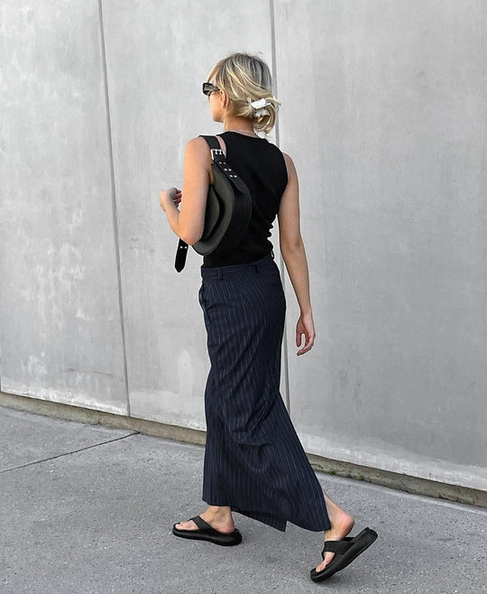 Stripet twill rett skjørt for kvinner