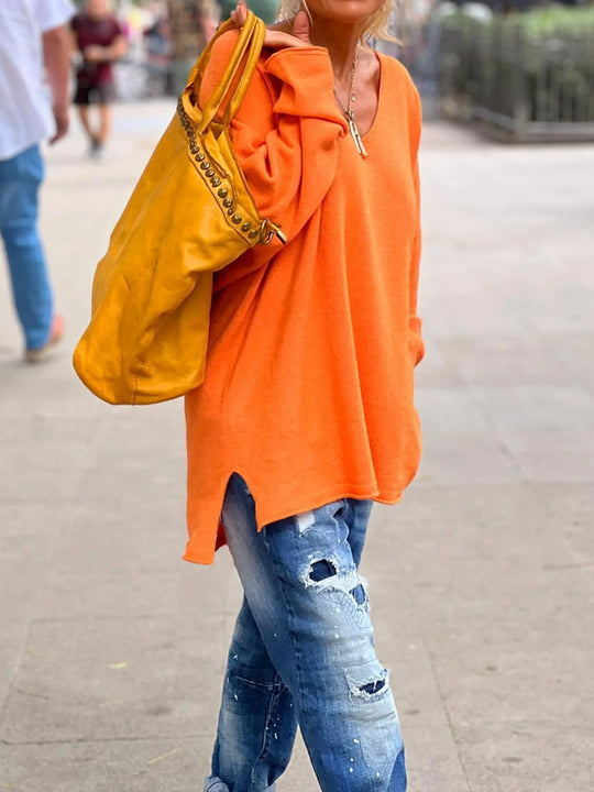 Strikket oversized genser med V-hals