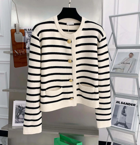 Stripe strikket cardigan for kvinner