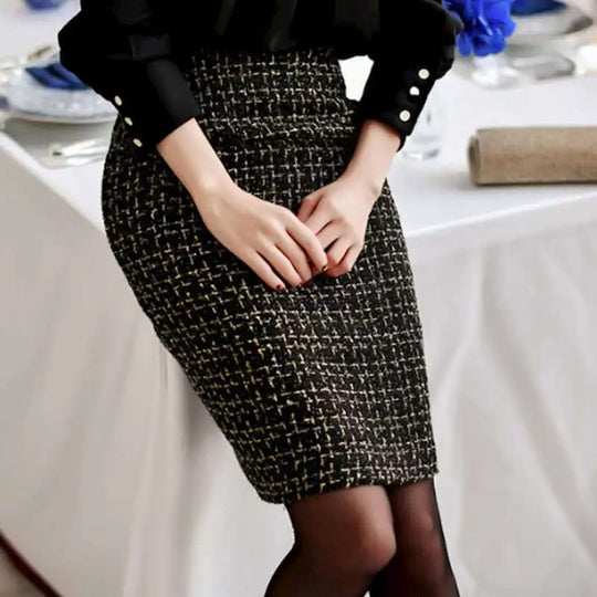 Blyantskjørt i rutete ull for kvinner