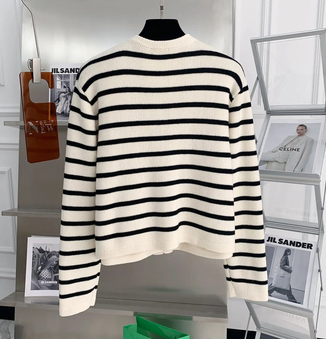 Stripe strikket cardigan for kvinner