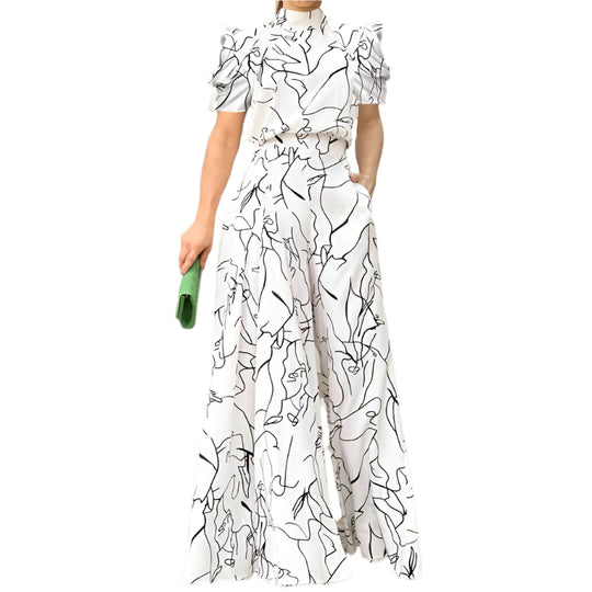 Halter Neck Art Print Wide Leg Bukser