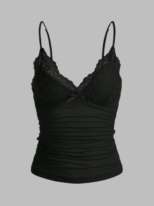 Dame kontrast blonde sløyfe Front Crop Cami Topp