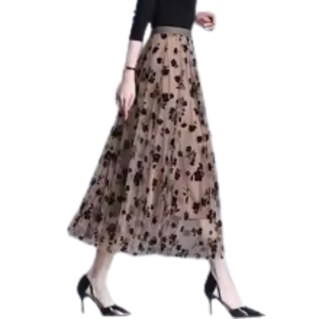 Blomstrete skjørt i mesh for kvinner