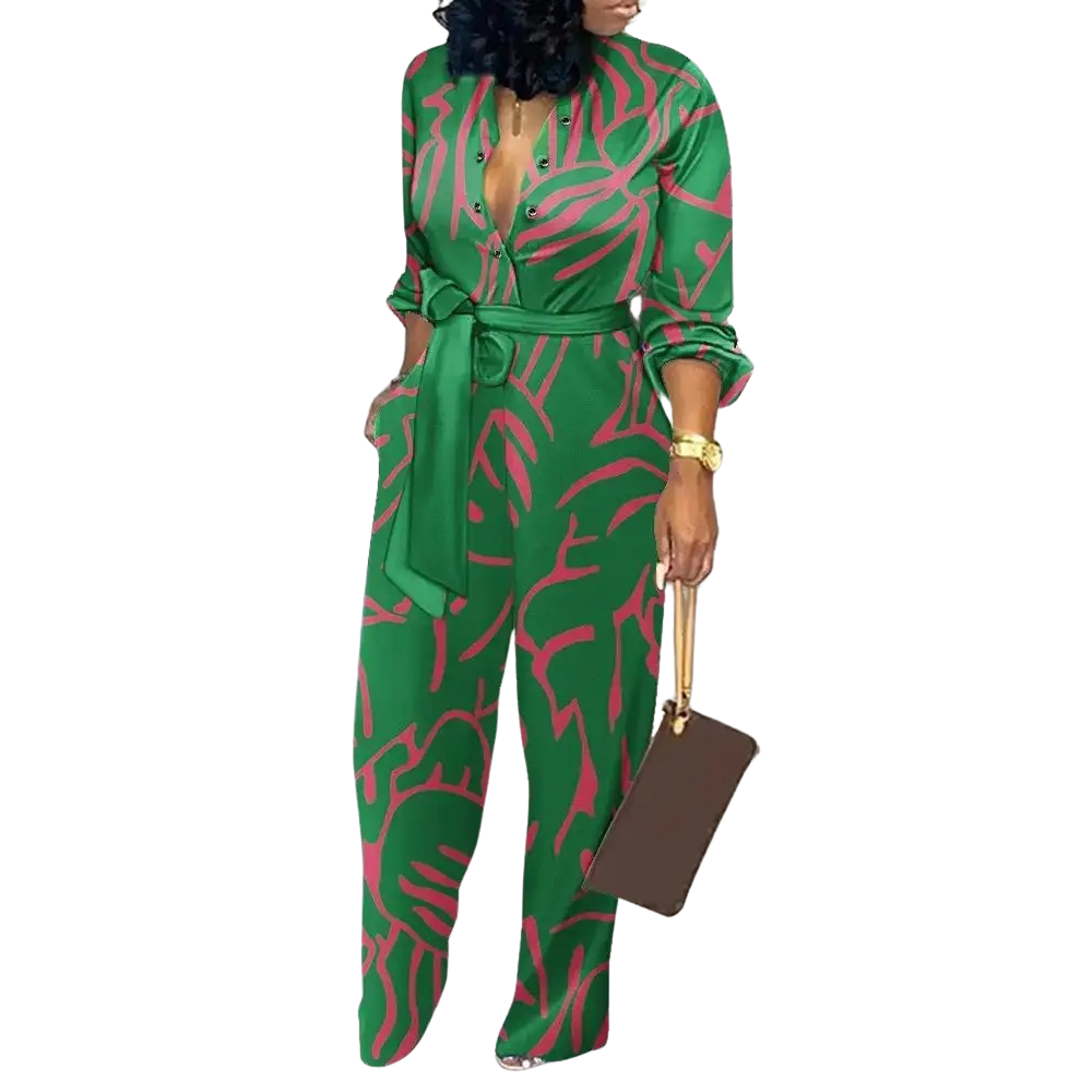 Fashion Print V-hals Jumpsuit med høy midje