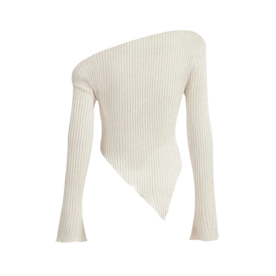 Asymmetrisk ribbete genser i halsen