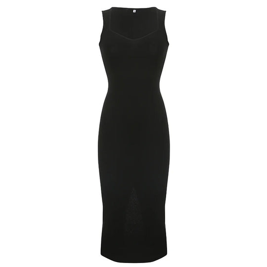 Strikket lang kjole med firkantet hals for kvinner