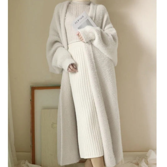 Lang strikket Cashmere Cardigan for kvinner