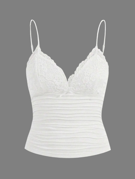 Dame kontrast blonde sløyfe Front Crop Cami Topp