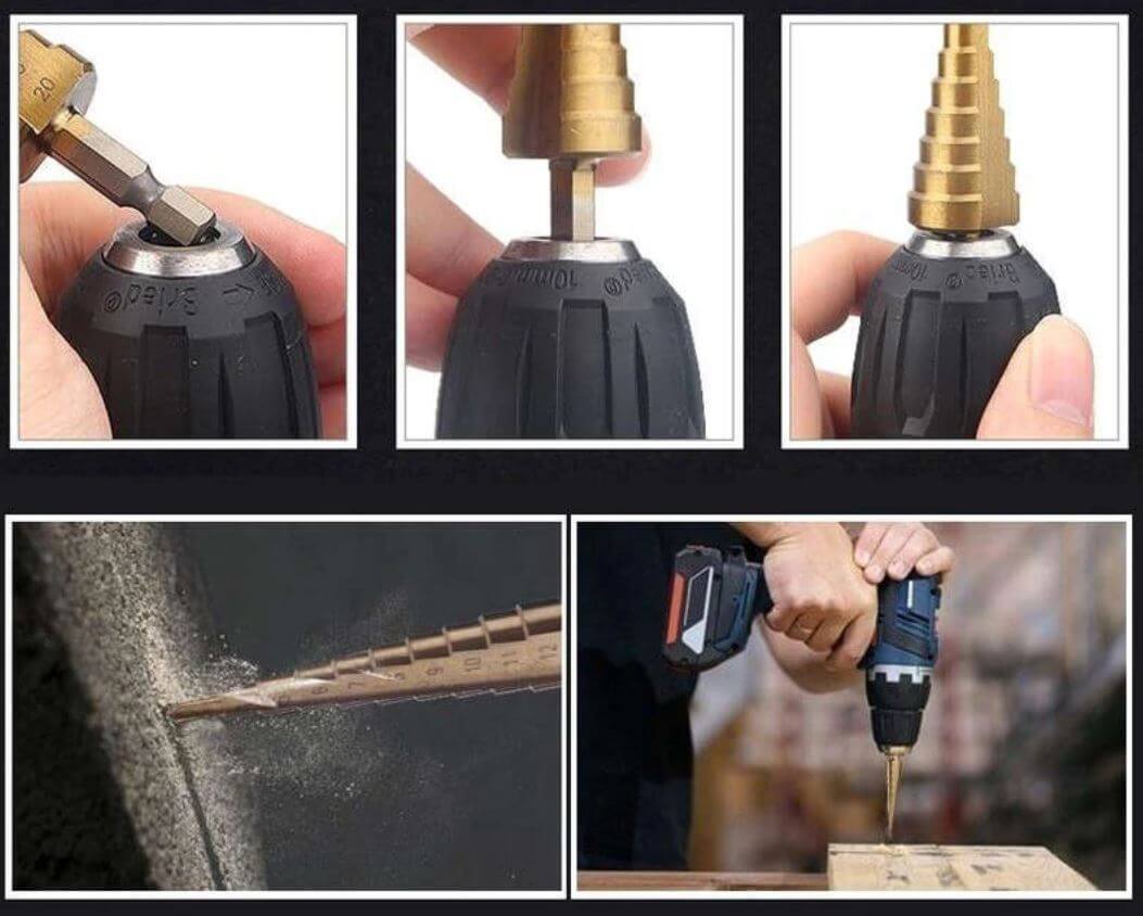 Sett med titanbelagte borekroner