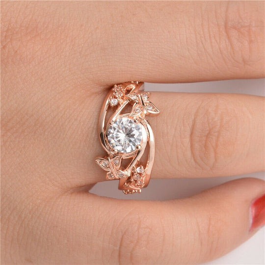Hule Rhinestones Butterfly Flower Ring