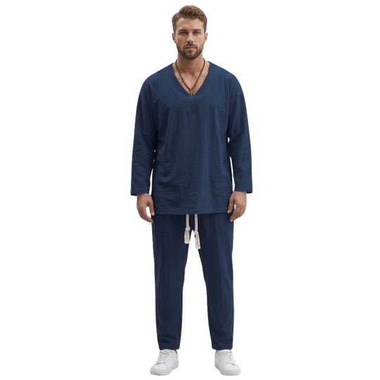 Herre Loungewear Sett med V-Hals og Avslappede Bukser