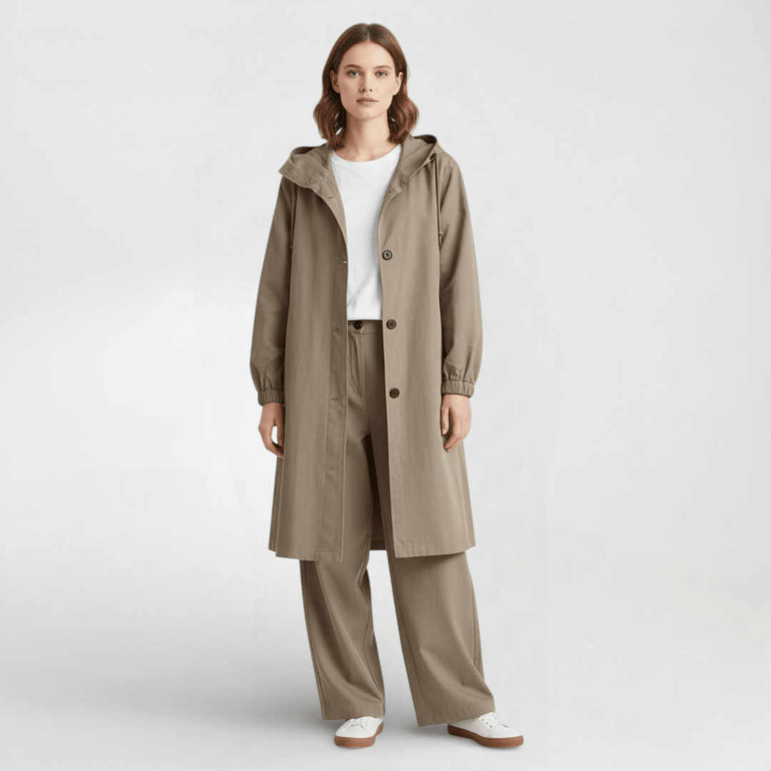 Kvinners Vanntett Trenchcoat med Hette