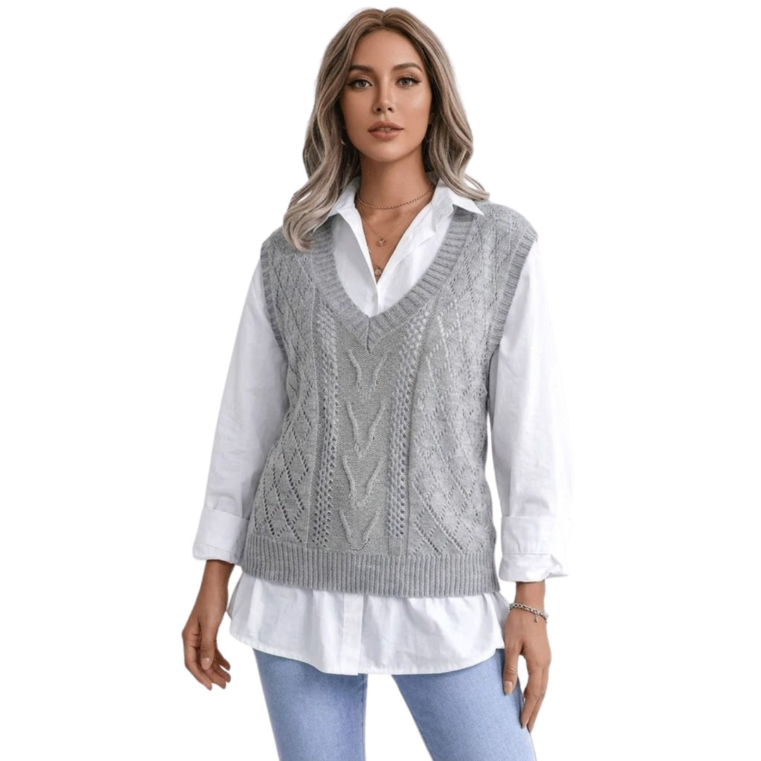 Kvinne Gilet V-hals Diamantmønster Acrylnett
