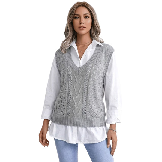Kvinne Gilet V-hals Diamantmønster Acrylnett